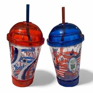Patriotic Light Up Tumblers Lids Straws Red White Blue 2 Pack Fourth of July A4